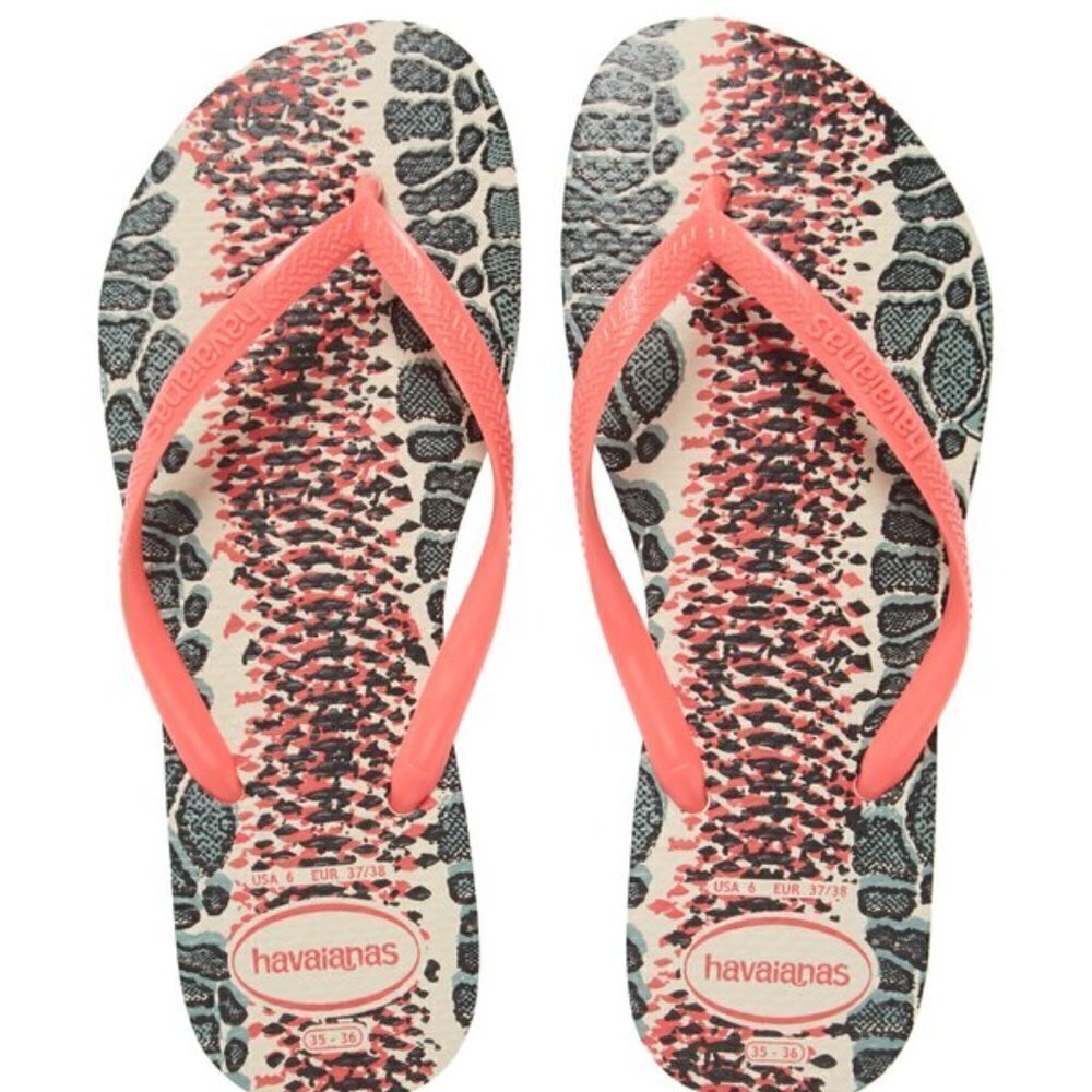 HAVAIANAS Slim Animal Print Flip Flop Brand New Sandal Coral Size 11/12